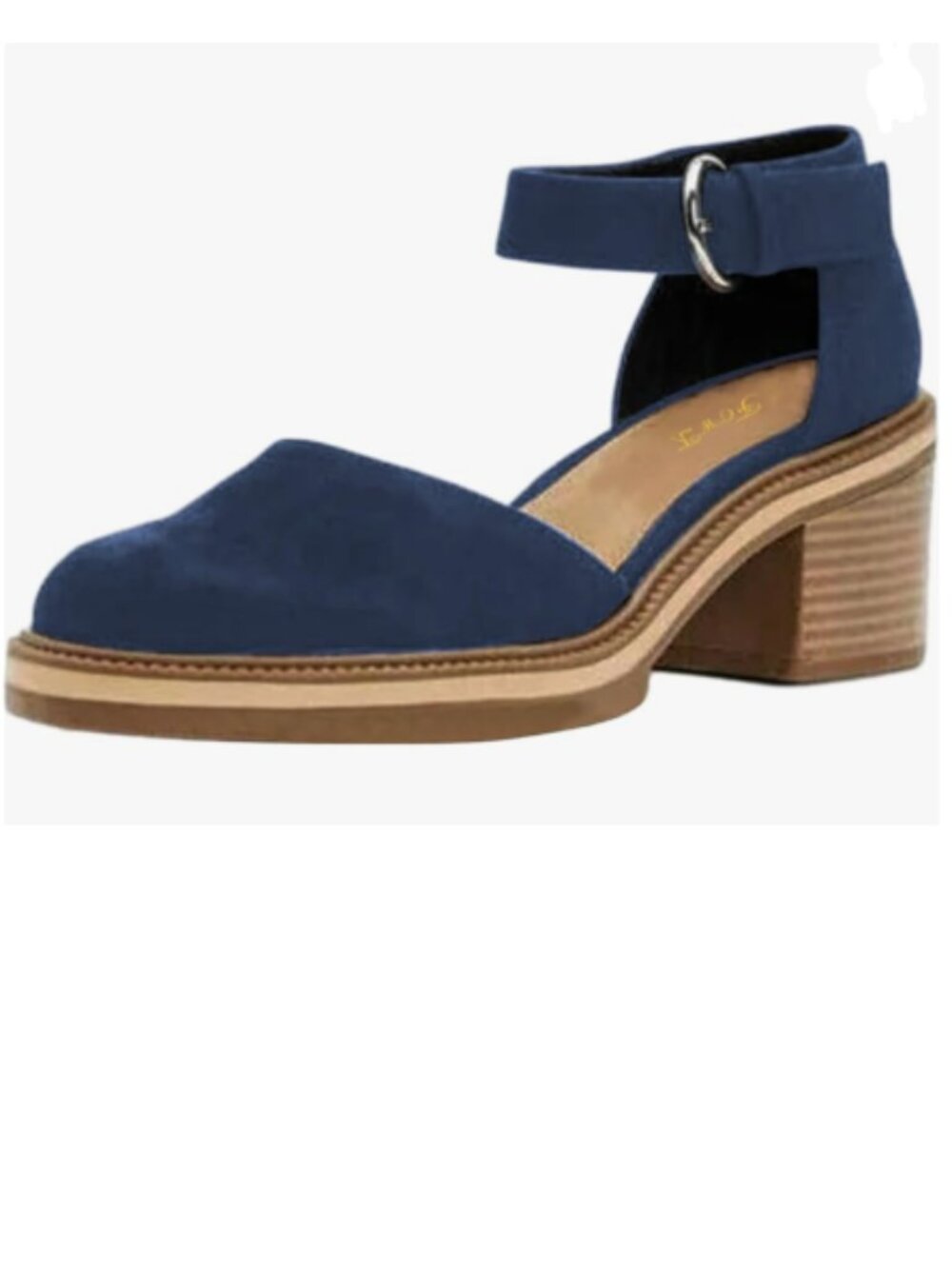 FOWT Blue Round Toe Ankle Strap Sandals Stacked Block Mid Heel Summer Daily Pump